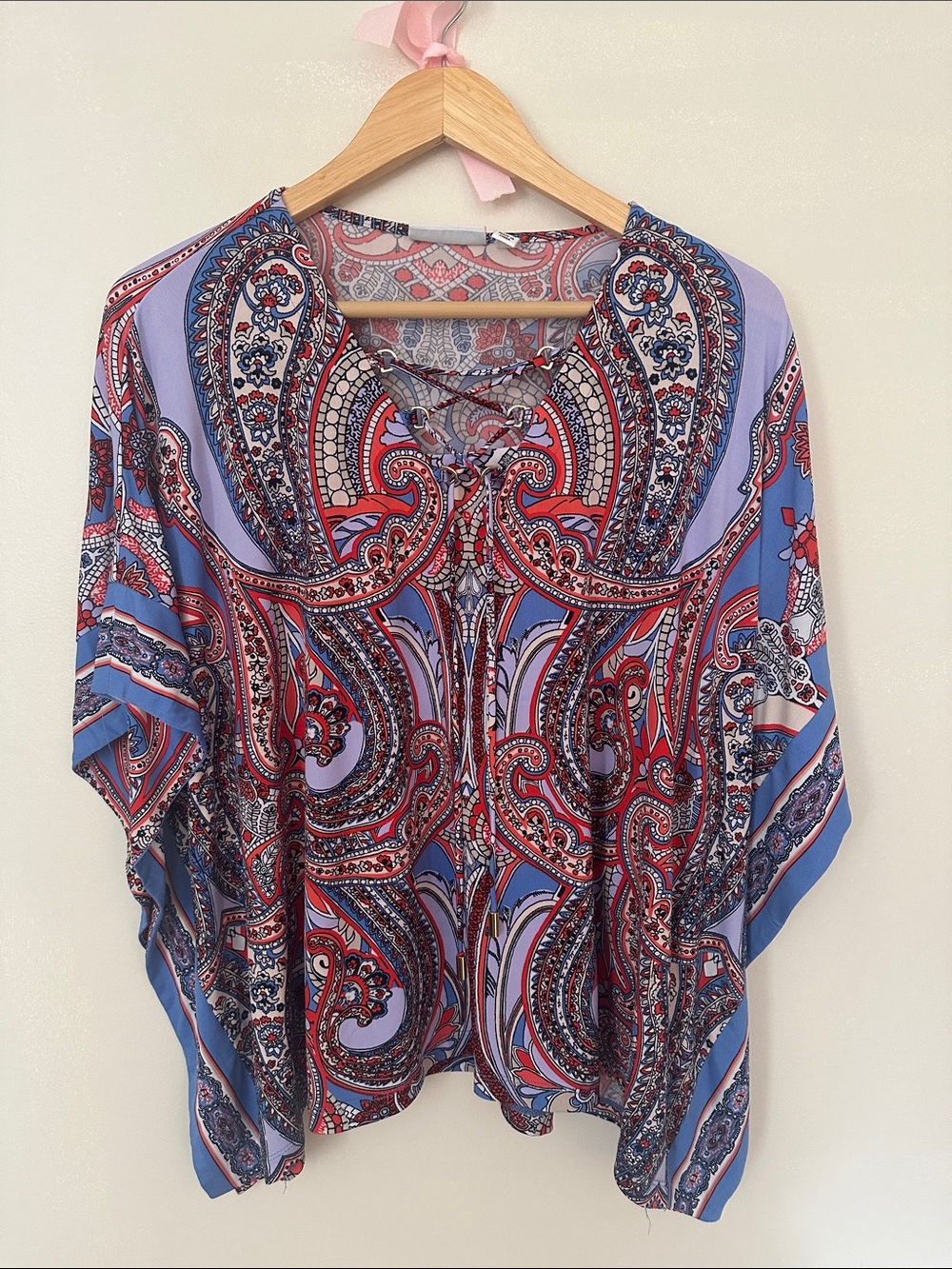 Susan Graver Paisley Lace-Up Tunic in Lavender and Red
